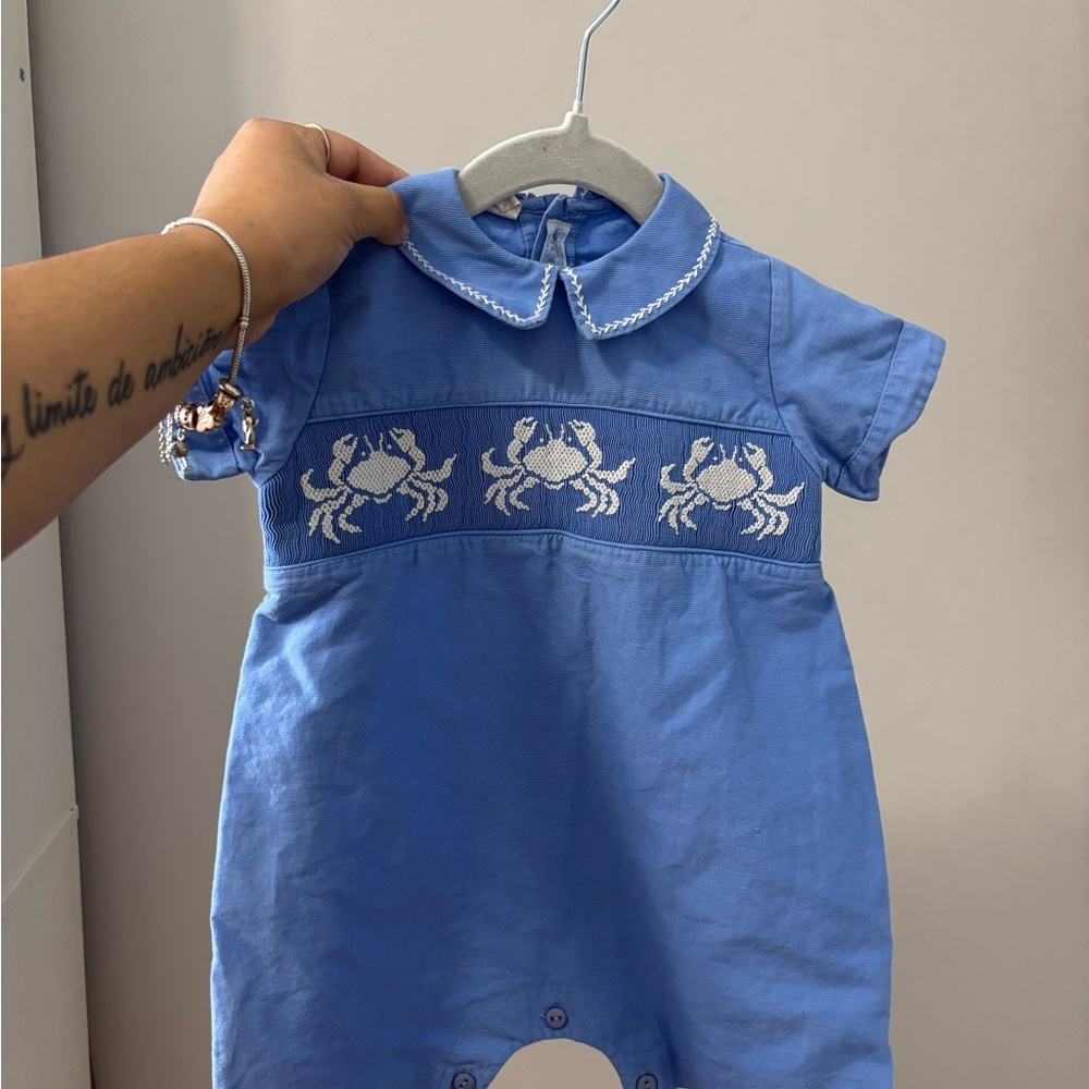 Blue Crab smocked Kids One Piece
